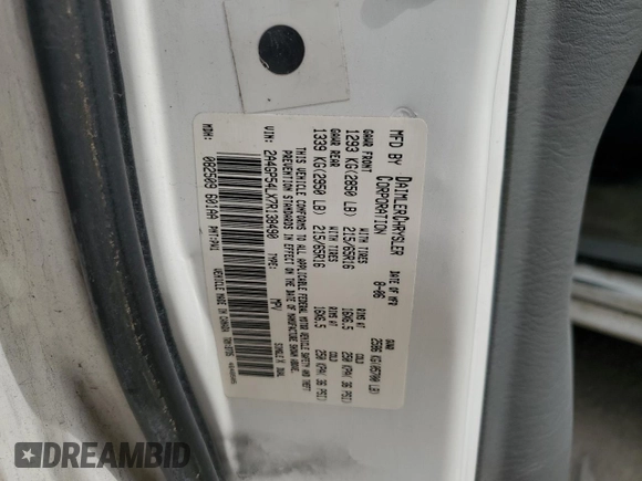 2007 Chrysler Town & Country Touring with VIN 2A4GP54LX7R138490, listed as a Copart auction lot 49036355 with Not provided miles and Salvage title. Bid and sale history available at DreamBid. Image 14.