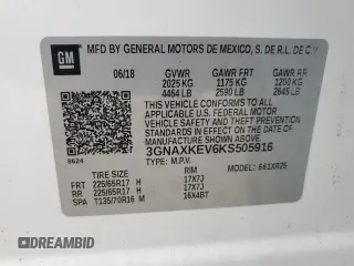 2019 Chevrolet Equinox LT with VIN 3GNAXKEV6KS505916, listed as a Copart auction lot 53357255 with 110,309 mi miles and Salvage Title. Bid and sale history available at DreamBid. Image 13.
