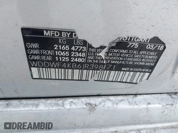 2018 Mercedes-Benz C 300 with VIN WDDWF4KB6JR398171, listed as a IAAI auction lot 42444653 with Not provided miles and . Bid and sale history available at DreamBid. Image 9.