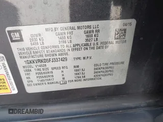 2015 GMC Acadia SLT with VIN 1GKKVRKD5FJ337429, listed as a IAAI auction lot 41772657 with 134,399 mi miles. Bid and sale history available at carsss.com. Image 9.