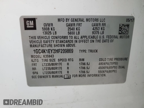 2017 Chevrolet Silverado 3500HD High Country with VIN 1GC4K1EY3HF209869, listed as a Copart auction lot 85763094 with 520,394 mi miles and Clean title. Bid and sale history available at DreamBid. Image 13.