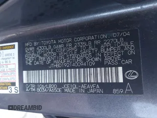 2004 Lexus IS 300/350 with VIN JTHBD192140094109, listed as a IAAI auction lot 41189464 with 357,801 mi miles and . Bid and sale history available at carsss.com. Image 9.