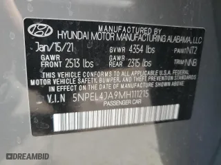 2021 Hyundai Sonata SEL with VIN 5NPEL4JA9MH111215, listed as a Copart auction lot 48688665 with 84,243 mi miles and Salvage Title. Bid and sale history available at carsss.com. Image 13.