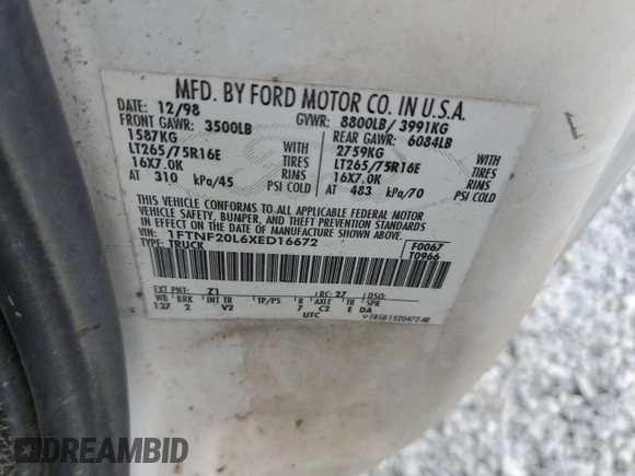 1999 Ford Super Duty F-250 XL with VIN 1FTNF20L6XED16672, listed as a Copart auction lot 75525844 with 237,076 mi miles and Salvage Title. Bid and sale history available at carsss.com. Image 12.