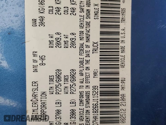2006 Dodge 1500 SLT with VIN 1D7HA18266J115299, listed as a Copart auction lot 47664655 with Not Provided miles and Salvage Title. Bid and sale history available at carsss.com. Image 12.