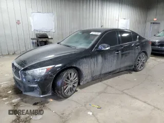 2020 Infiniti Q50 Red Sport 400 with VIN JN1FV7AR5LM660262, listed as a Copart auction lot 42776785 with 21,617 mi miles and Salvage Title. Bid and sale history available at carsss.com. Image 1.