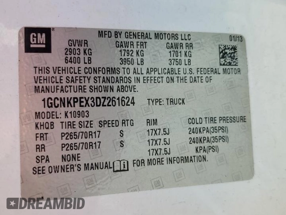 2013 Chevrolet Silverado 1500 Work Truck with VIN 1GCNKPEX3DZ261624, listed as a Copart auction lot 84792104 with 181,604 mi miles and Clean Title. Bid and sale history available at DreamBid. Image 12.