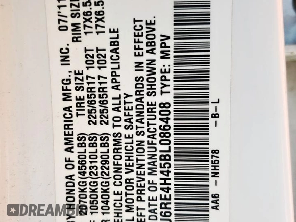 2011 Honda CR-V SE z VIN 5J6RE4H45BL086408, wystawiony jako Copart lot #57888225 z przebiegiem 146 347 mil mil oraz Szkoda całkowita • Salvage title. Historia ofert i sprzedaży dostępna na DreamBid. Obrazek 13.