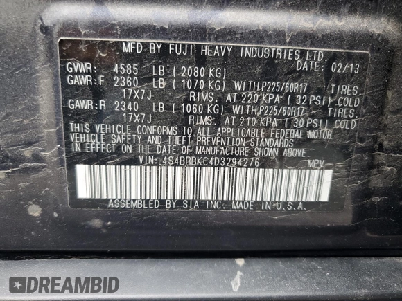 2013 Subaru Outback Limited с VIN 4S4BRBKC4D3294276, выставлен на аукционе Copart как лот 57259475 с пробегом 99 391 миль миль и Списание • Salvage title. История ставок и продаж доступна на DreamBid. Изображение 13.