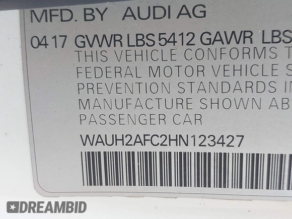 2017 Audi A6 Prestige с VIN WAUH2AFC2HN123427, выставлен на аукционе IAAI как лот 42438025 с пробегом 71 895 миль миль и . История ставок и продаж доступна на DreamBid. Изображение 9.