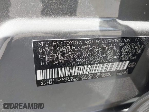 2022 Lexus IS 500 F Sport Performance Launch Edition with VIN JTHUP1D24N5001370, listed as a IAAI auction lot 42277265 with 42,120 mi miles and . Bid and sale history available at DreamBid. Image 9.