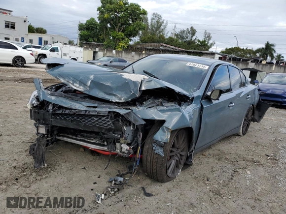 2021 Infiniti Q50 Red Sport 400 with VIN JN1FV7DP7MM850365, listed as a Copart auction lot 41923735 with 71,614 mi miles and Non Repairable. Bid and sale history available at DreamBid. Image 1.