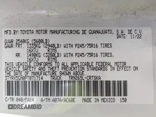 2023 Toyota Tacoma SR с VIN 3TYRX5GN0PT071714, выставлен на аукционе IAAI как лот 41309531 с пробегом 45 722 миль миль и . История ставок и продаж доступна на DreamBid. Изображение 9.