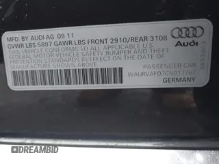 2012 Audi A8 L with VIN WAURVAFD7CN011767, listed as a IAAI auction lot 41848096 with 98,397 mi miles. Bid and sale history available at carsss.com. Image 9.