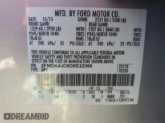 2013 Ford Edge SEL with VIN 2FMDK4JC8DBE22366, listed as a Copart auction lot 50719005 with 141,258 mi miles and Salvage Title. Bid and sale history available at carsss.com. Image 15.