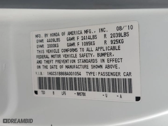 2011 Honda Accord Cpe EX-L with VIN 1HGCS1B86BA001054, listed as a Copart auction lot 79571054 with 135,223 mi miles and Salvage Title. Bid and sale history available at carsss.com. Image 14.