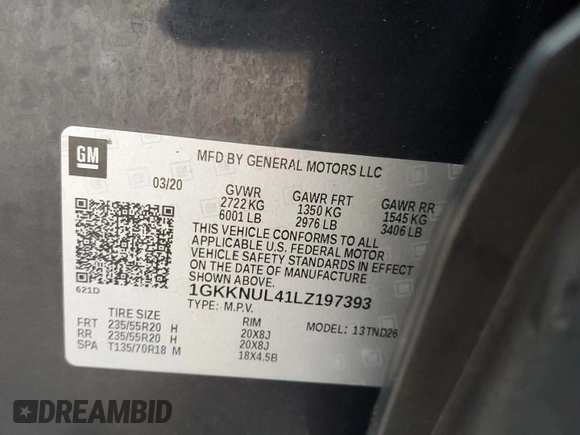 2020 GMC Acadia SLT with VIN 1GKKNUL41LZ197393, listed as a Copart auction lot 82015544 with 77,493 mi miles and Non repairable. Bid and sale history available at DreamBid. Image 13.