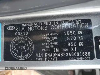 2010 Kia Rio with VIN KNADH4B33A6691688, listed as a Copart auction lot 82578714 with 41,796 mi miles and Clean Title. Bid and sale history available at DreamBid. Image 12.