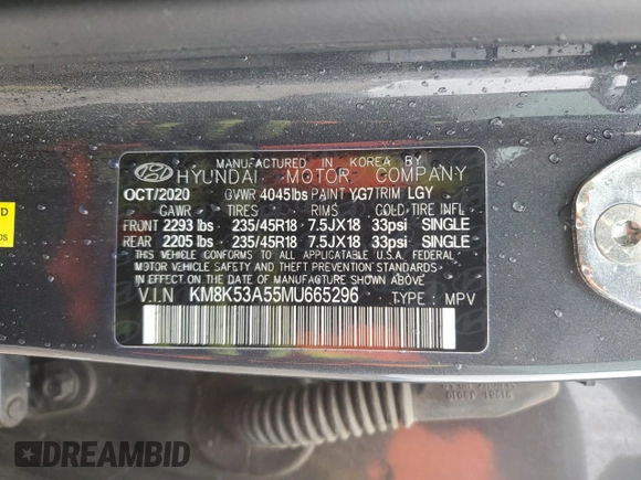 2021 Hyundai Kona Ultimate with VIN KM8K53A55MU665296, listed as a Copart auction lot 87856885 with 28,574 mi miles and Salvage Title. Bid and sale history available at carsss.com. Image 13.
