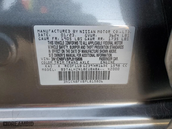 2023 Nissan Versa SR with VIN 3N1CN8FV8PL815806, listed as a Copart auction lot 43229355 with 12,908 mi miles and Salvage Title. Bid and sale history available at carsss.com. Image 15.