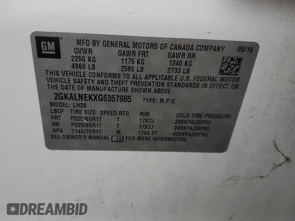 2016 GMC Terrain SLE with VIN 2GKALNEKXG6357985, listed as a Copart auction lot 83307104 with 126,826 mi miles and Salvage Title. Bid and sale history available at carsss.com. Image 15.