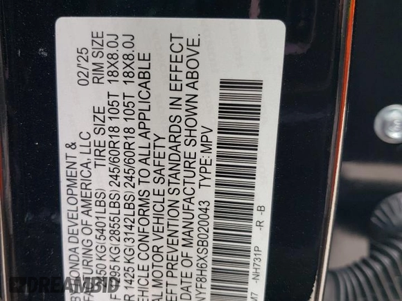 2025 Honda Passport TrailSport z VIN 5FNYF8H6XSB020043, wystawiony jako Copart lot #55141675 z przebiegiem 895 mil mil oraz Szkoda całkowita • Salvage title. Historia ofert i sprzedaży dostępna na DreamBid. Obrazek 13.