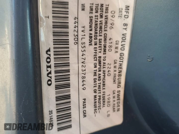1997 Volvo S70 с VIN YV1LS5547V2378449, выставлен на аукционе Copart как лот 82469184 с пробегом 77 981 миль миль и Чистый • Clean title. История ставок и продаж доступна на DreamBid. Изображение 12.