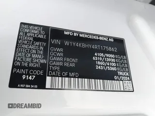 2024 Mercedes-Benz Sprinter Cargo with VIN W1Y4KBHY4RT175862, listed as a IAAI auction lot 41347055 with 21,566 mi miles and . Bid and sale history available at carsss.com. Image 9.