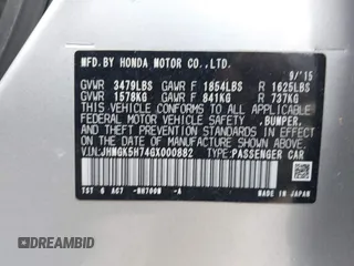 2016 Honda Fit EX with VIN JHMGK5H74GX000882, listed as a IAAI auction lot 42091641 with 64,210 mi miles and . Bid and sale history available at carsss.com. Image 9.