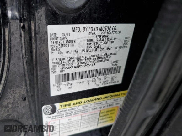 2012 Ford Expedition Max Limited z VIN 1FMJK2A55CEF05619, wystawiony jako Copart lot #87026894 z przebiegiem 152 582 mil mil oraz Szkoda całkowita • Salvage title. Historia ofert i sprzedaży dostępna na DreamBid. Obrazek 13.