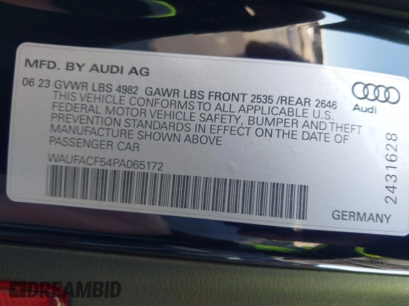 2023 Audi A5 Sportback S line Premium Plus with VIN WAUFACF54PA065172, listed as a IAAI auction lot 41663283 with 24,465 mi miles. Bid and sale history available at carsss.com. Image 9.