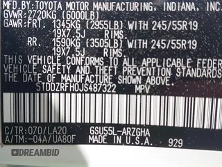 2018 Toyota Highlander Limited with VIN 5TDDZRFH0JS487322, listed as a IAAI auction lot 42501659 with 72,212 mi miles and . Bid and sale history available at DreamBid. Image 9.