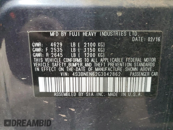 2016 Subaru Legacy 3.6R Limited with VIN 4S3BNEN62G3042862, listed as a Copart auction lot 88292715 with 117,873 mi miles and Salvage Title. Bid and sale history available at carsss.com. Image 12.