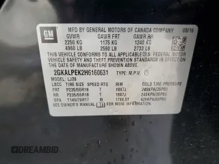 2017 GMC Terrain SLT z VIN 2GKALPEK2H6160631, wystawiony jako Copart lot #48257935 z przebiegiem 146 458 mil mil oraz Szkoda całkowita • Salvage title. Historia ofert i sprzedaży dostępna na DreamBid. Obrazek 13.