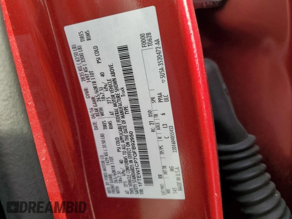 2016 Ford F-150 XL с VIN 1FTEW1CP7GFB92950, выставлен на аукционе Copart как лот 45282775 с пробегом Не указан миль и Списание • Salvage title. История ставок и продаж доступна на DreamBid. Изображение 12.
