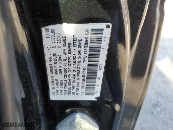 2009 Honda Accord Cpe EX-L with VIN 1HGCS22849A005491, listed as a Copart auction lot 48218255 with NaN miles and Clean Title. Bid and sale history available at carsss.com. Image 12.