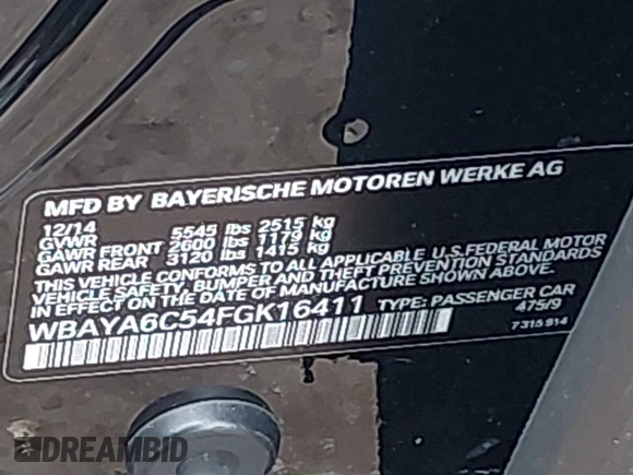 2015 BMW 7 Series 740i с VIN WBAYA6C54FGK16411, выставлен на аукционе IAAI как лот 42332689 с пробегом 59 153 миль миль и . История ставок и продаж доступна на DreamBid. Изображение 9.