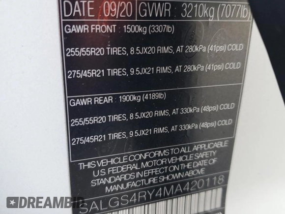 2021 Land Rover Range Rover z VIN SALGS4RY4MA420118, wystawiony jako Copart lot #45994815 z przebiegiem 48 284 mil mil oraz Szkoda całkowita • Salvage title. Historia ofert i sprzedaży dostępna na DreamBid. Obrazek 13.