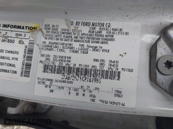 2016 Ford Fusion SE с VIN 3FA6P0H71GR162985, выставлен на аукционе IAAI как лот 42347539 с пробегом 330 641 миль миль и . История ставок и продаж доступна на DreamBid. Изображение 9.