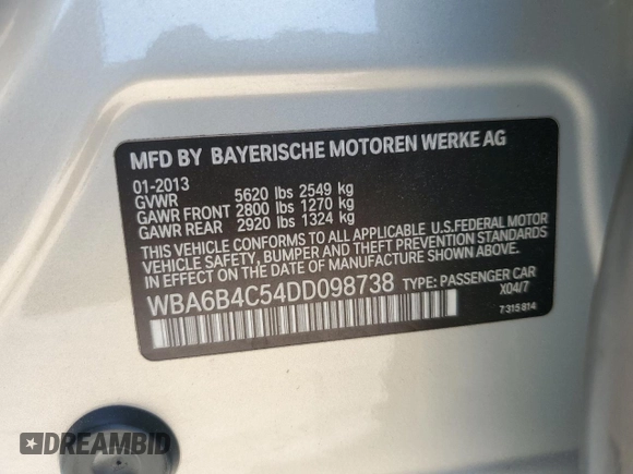 2013 BMW 6 Series 650i xDrive with VIN WBA6B4C54DD098738, listed as a Copart auction lot 75511714 with 81,581 mi miles and Salvage Title. Bid and sale history available at carsss.com. Image 12.