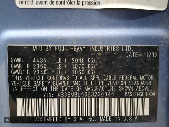 2011 Subaru Legacy Limited Power Moon with VIN 4S3BMBL66B3230846, listed as a Copart auction lot 44638285 with 155,366 mi miles and Salvage title. Bid and sale history available at DreamBid. Image 15.