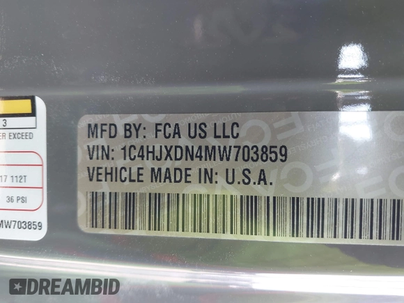 2021 Jeep Wrangler Unlimited Willys with VIN 1C4HJXDN4MW703859, listed as a IAAI auction lot 42071327 with 27,027 mi miles and . Bid and sale history available at DreamBid. Image 9.