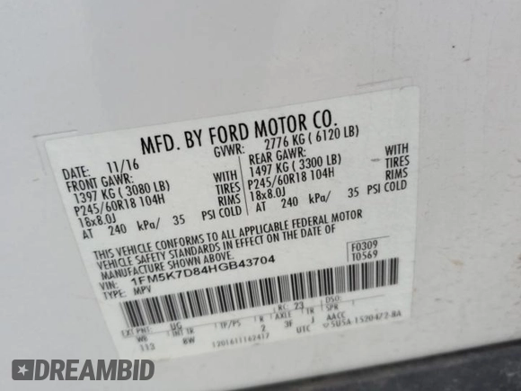 2017 Ford Explorer XLT z VIN 1FM5K7D84HGB43704, wystawiony jako Copart lot #60104425 z przebiegiem 119 695 mil mil oraz Szkoda całkowita • Salvage title. Historia ofert i sprzedaży dostępna na DreamBid. Obrazek 13.