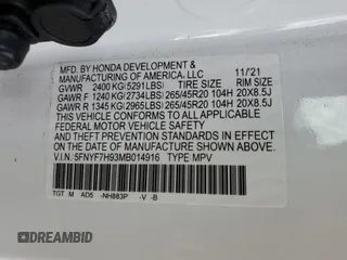 2021 Honda Passport Touring z VIN 5FNYF7H93MB014916, wystawiony jako Copart lot #75050454 z przebiegiem 28 364 mil mil oraz Nie do naprawy • Non repairable. Historia ofert i sprzedaży dostępna na DreamBid. Obrazek 14.
