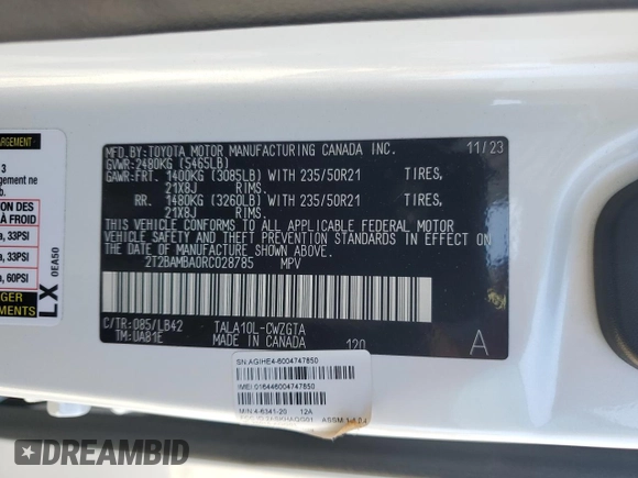 2024 Lexus RX 350 с VIN 2T2BAMBA0RC028785, выставлен на аукционе Copart как лот 57867195 с пробегом 15 840 миль миль и Списание • Salvage title. История ставок и продаж доступна на DreamBid. Изображение 14.