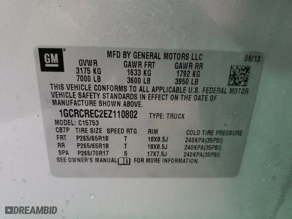 2014 Chevrolet Silverado 1500 LT with VIN 1GCRCREC2EZ110802, listed as a Copart auction lot 52232715 with 169,152 mi miles and Clean Title. Bid and sale history available at carsss.com. Image 12.