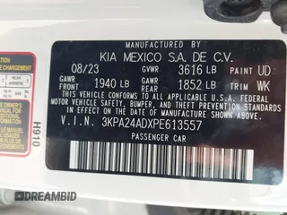 2023 Kia Rio S z VIN 3KPA24ADXPE613557, wystawiony jako IAAI lot #42198794 z przebiegiem 25 275 mil mil oraz . Historia ofert i sprzedaży dostępna na DreamBid. Obrazek 9.