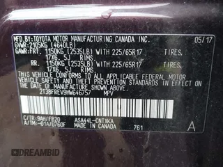 2017 Toyota RAV4 LE with VIN 2T3BFREV9HW646757, listed as a IAAI auction lot 42247581 with 45,618 mi miles and . Bid and sale history available at DreamBid. Image 9.
