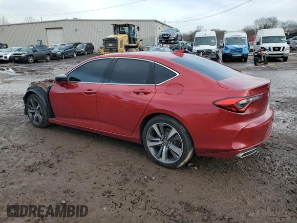 2021 Acura TLX w/Advance Package with VIN 19UUB5F67MA009722, listed as a Copart auction lot 43056775 with 27,394 mi miles and Salvage Title. Bid and sale history available at carsss.com. Image 2.