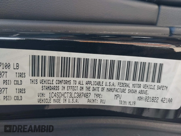 2020 Dodge Durango R/T with VIN 1C4SDHCT3LC307487, listed as a IAAI auction lot 41978301 with 154,096 mi miles and . Bid and sale history available at DreamBid. Image 9.